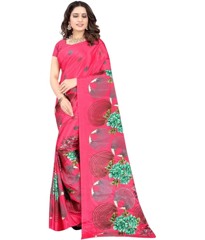     			Vibhagyaa Crepe Printed Saree With Blouse Piece ( Pink , Pack of 1 )