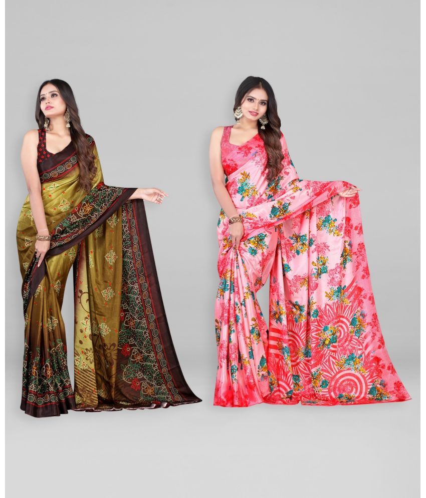     			Vibhagyaa Crepe Printed Saree With Blouse Piece ( Multicolor , Pack of 2 )