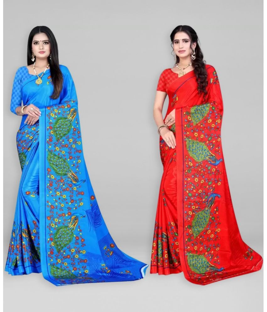     			Vibhagyaa Crepe Printed Saree With Blouse Piece ( Multicolor , Pack of 2 )