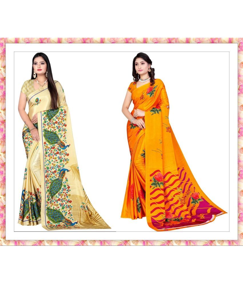     			Vibhagyaa Crepe Printed Saree With Blouse Piece ( Multicolor , Pack of 2 )