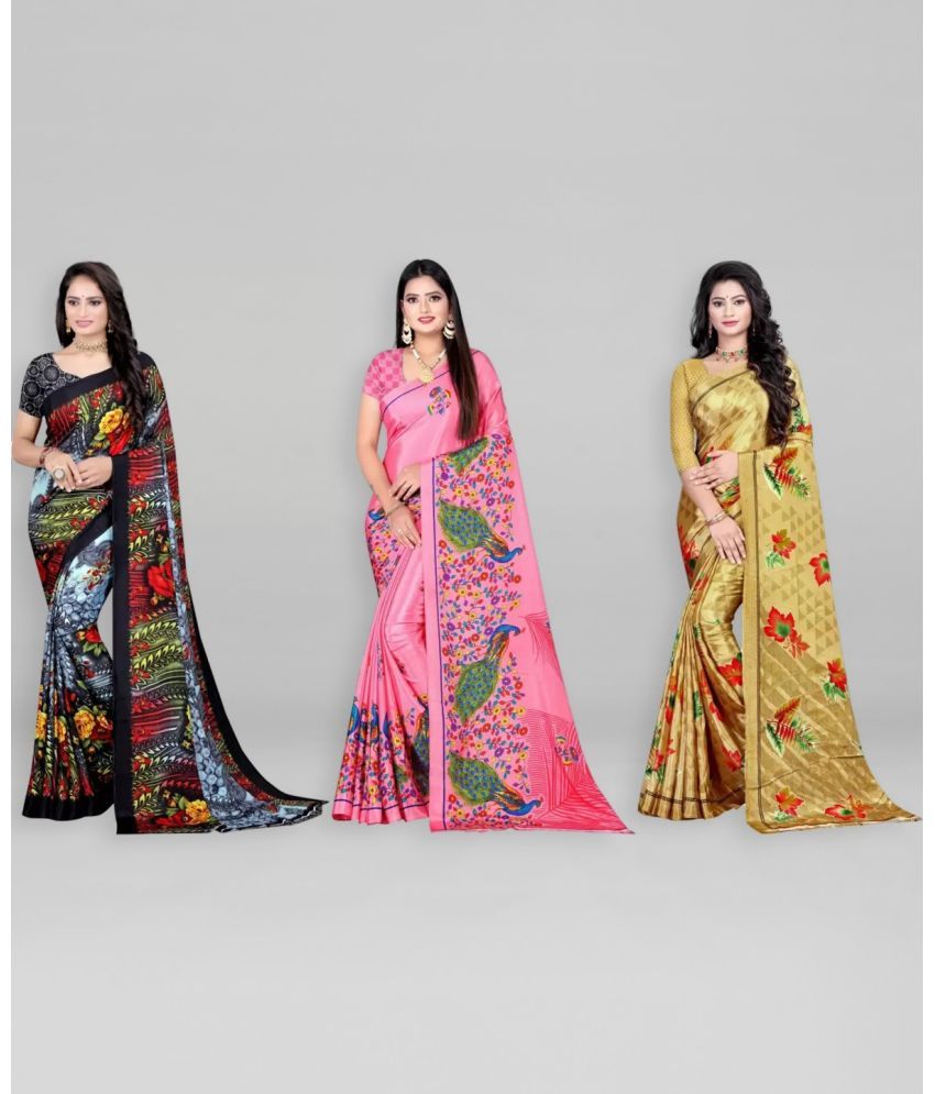     			Vibhagyaa Crepe Printed Saree With Blouse Piece ( Multicolor , Pack of 3 )