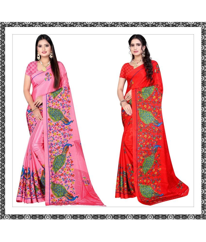     			Vibhagyaa Crepe Printed Saree With Blouse Piece ( Multicolor , Pack of 2 )