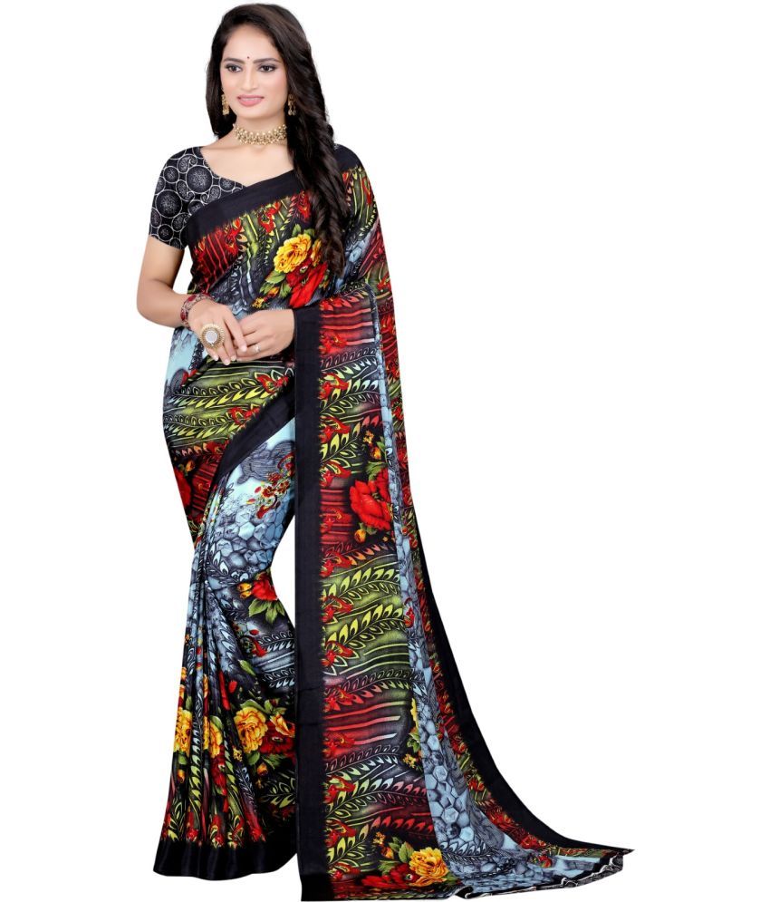     			Vibhagyaa Crepe Printed Saree With Blouse Piece ( Black , Pack of 1 )