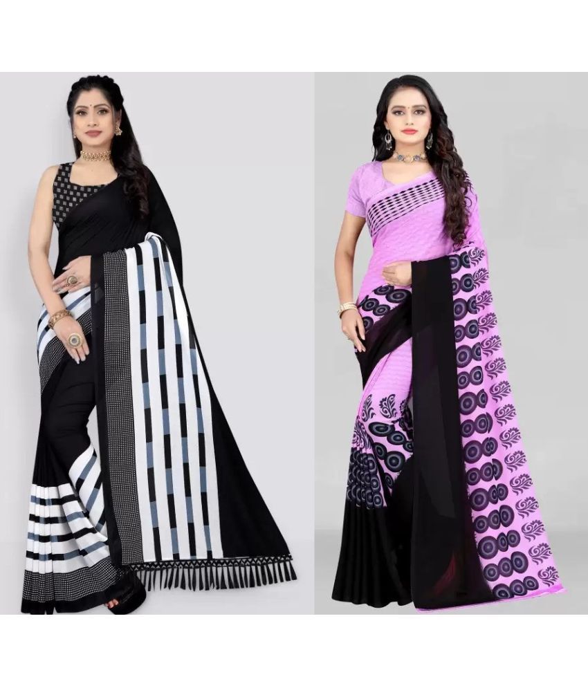     			Vibhagyaa Georgette Printed Saree With Blouse Piece ( Multicolor , Pack of 2 )