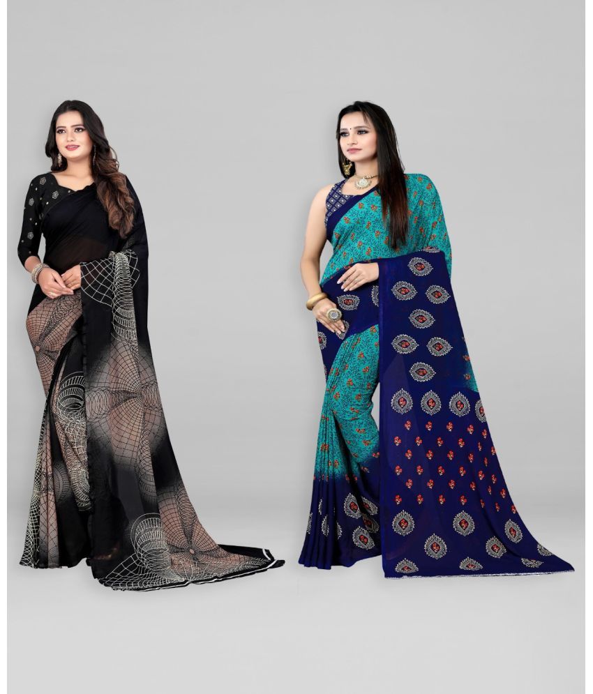     			Vibhagyaa Georgette Printed Saree With Blouse Piece ( Multicolor , Pack of 2 )