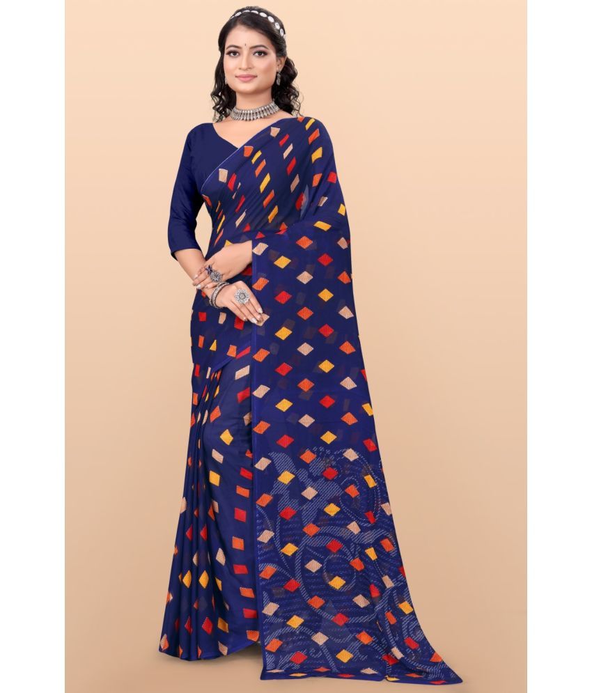     			Vibhagyaa Georgette Printed Saree With Blouse Piece ( Blue , Pack of 1 )