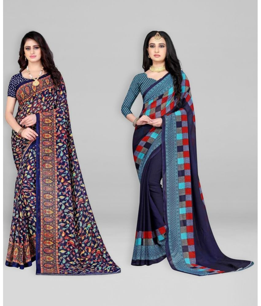     			Vibhagyaa Georgette Printed Saree With Blouse Piece ( Multicolor , Pack of 2 )