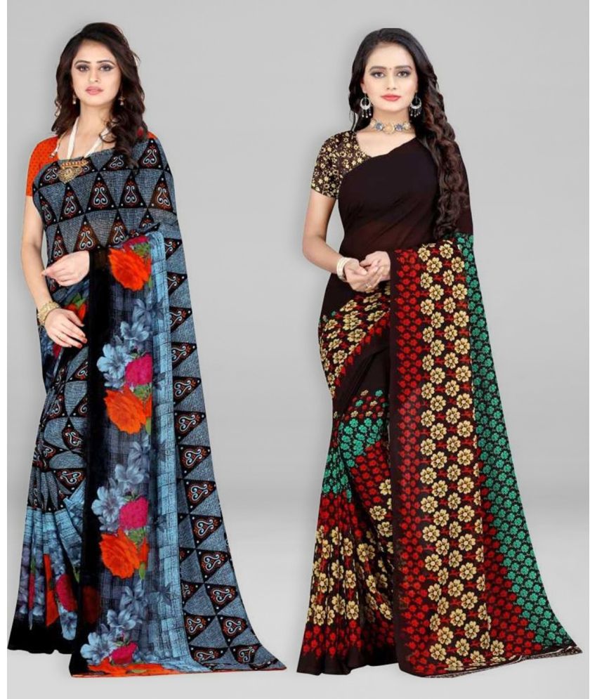     			Vibhagyaa Georgette Printed Saree With Blouse Piece ( Multicolor , Pack of 2 )