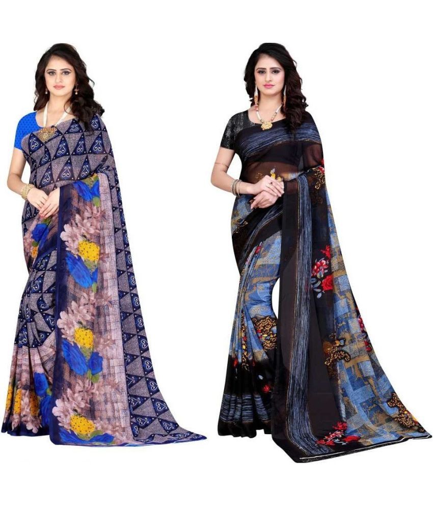     			Vibhagyaa Georgette Printed Saree With Blouse Piece ( Multicolor , Pack of 2 )