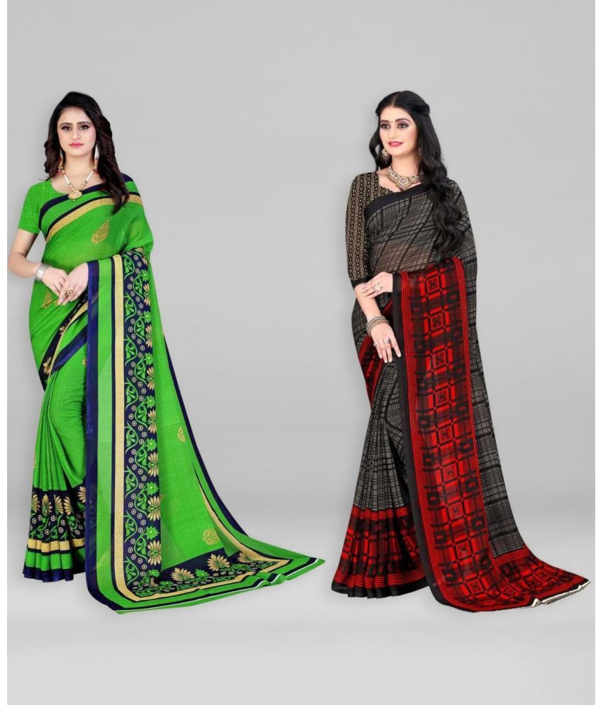     			Vibhagyaa Georgette Printed Saree With Blouse Piece ( Multicolor , Pack of 2 )