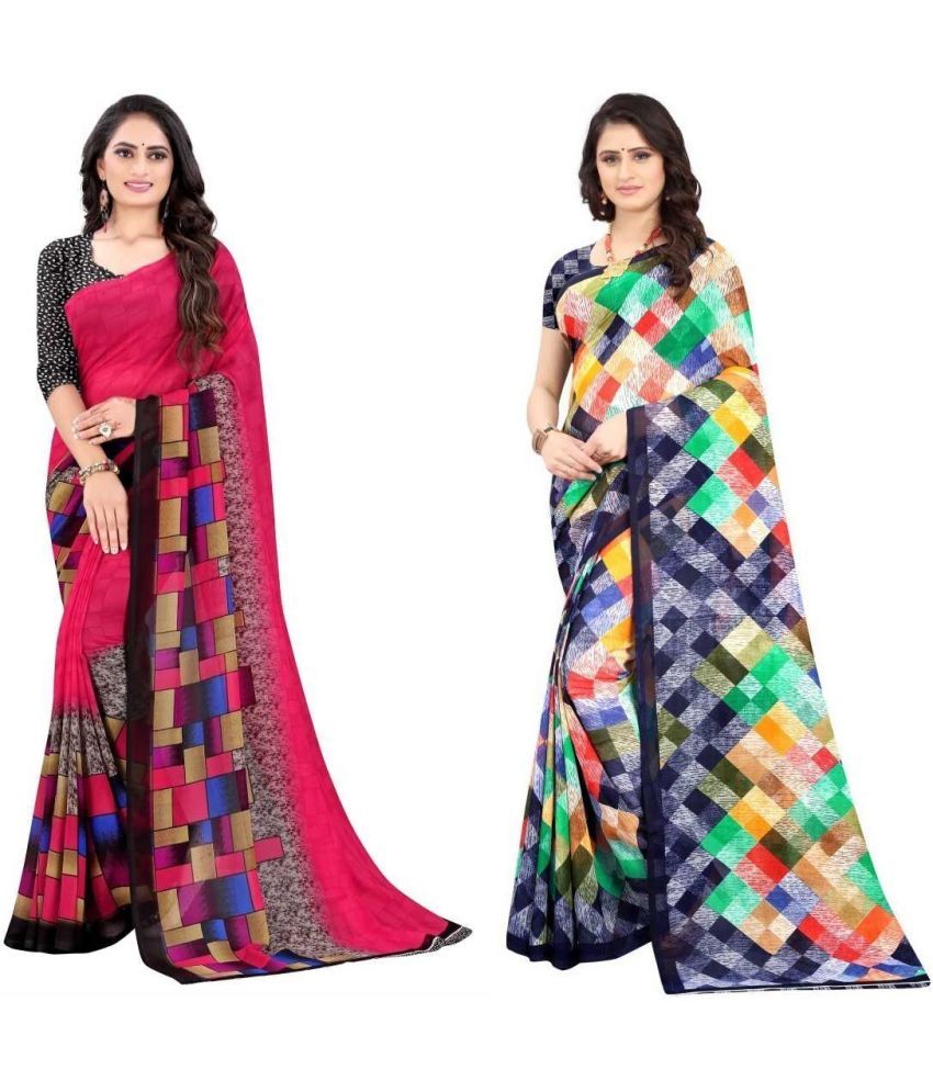     			Vibhagyaa Georgette Printed Saree With Blouse Piece ( Multicolor , Pack of 2 )