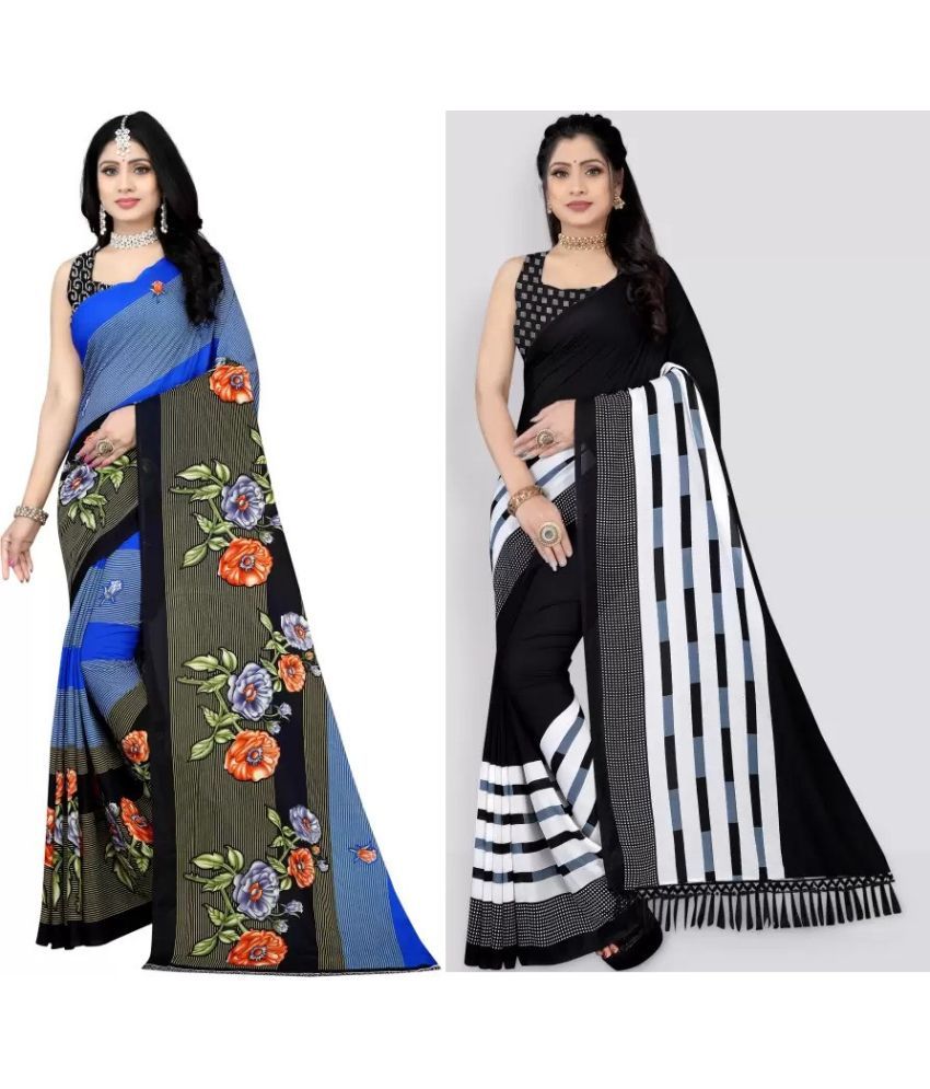     			Vibhagyaa Georgette Printed Saree With Blouse Piece ( Multicolor , Pack of 2 )