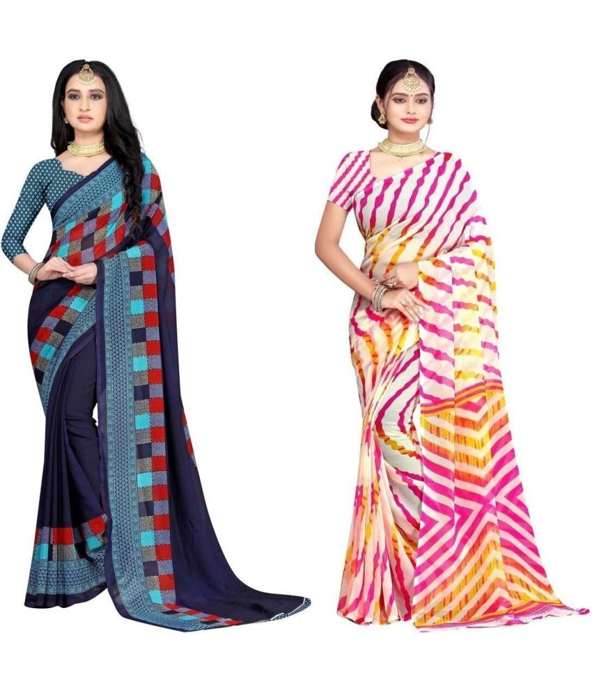     			Vibhagyaa Georgette Printed Saree With Blouse Piece ( Multicolor , Pack of 2 )