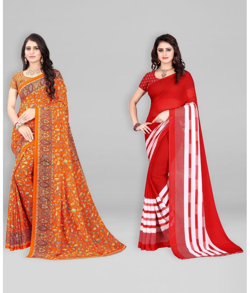     			Vibhagyaa Georgette Printed Saree With Blouse Piece ( Multicolor , Pack of 2 )