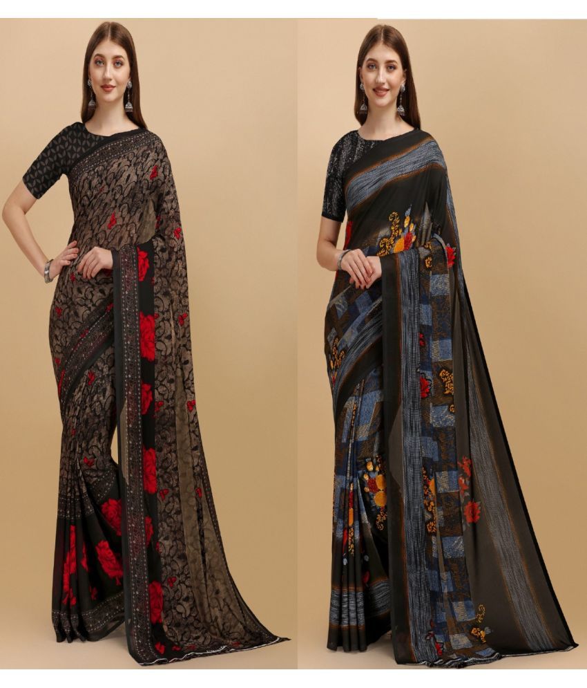     			Vibhagyaa Georgette Printed Saree With Blouse Piece ( Multicolor , Pack of 2 )