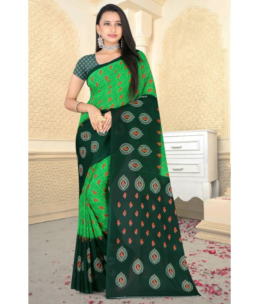     			Vibhagyaa Georgette Printed Saree With Blouse Piece ( Green , Pack of 1 )