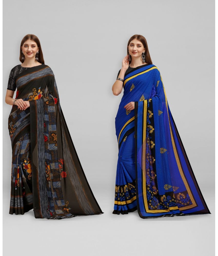     			Vibhagyaa Georgette Printed Saree With Blouse Piece ( Blue , Pack of 2 )