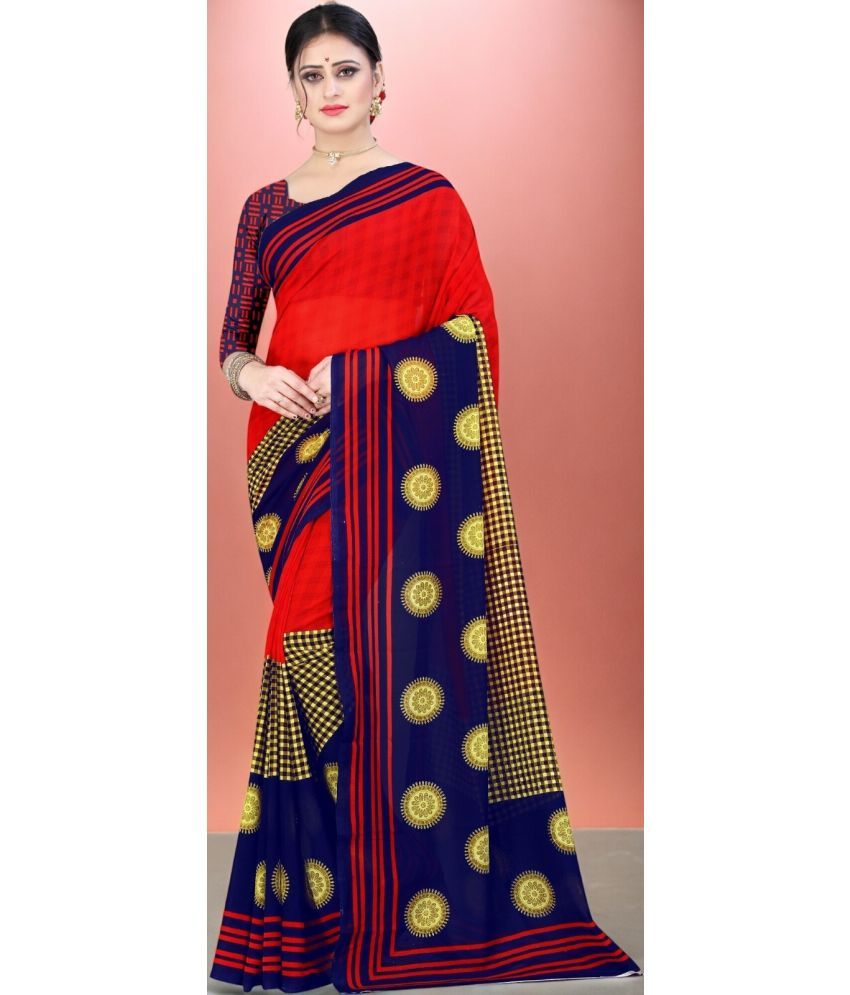     			Vibhagyaa Georgette Printed Saree With Blouse Piece ( Red , Pack of 1 )