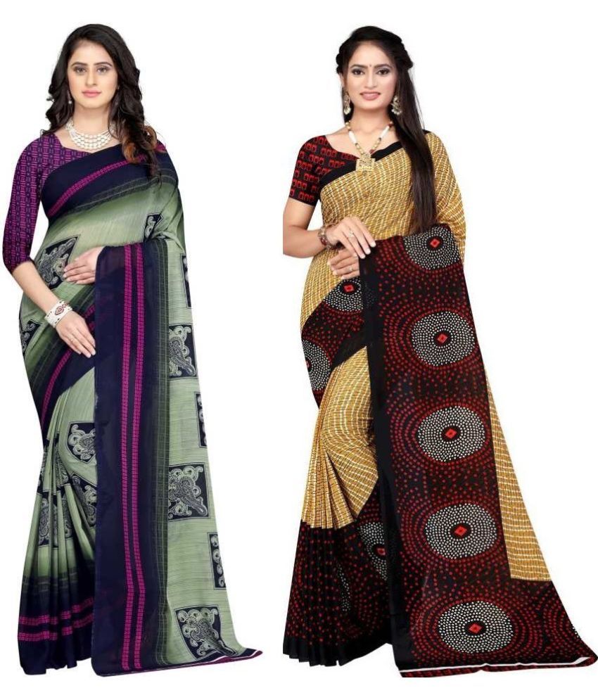     			Vibhagyaa Georgette Printed Saree With Blouse Piece ( Multicolor , Pack of 2 )