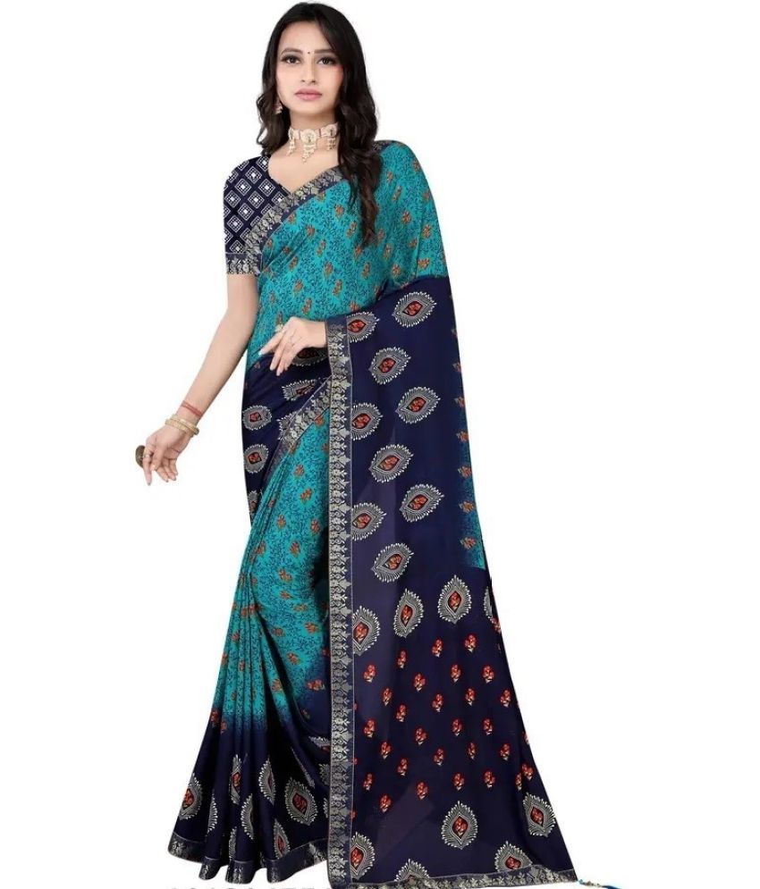     			Vibhagyaa Georgette Printed Saree With Blouse Piece ( Blue , Pack of 1 )