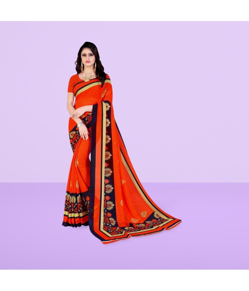     			Vibhagyaa Georgette Printed Saree With Blouse Piece ( Orange , Pack of 1 )