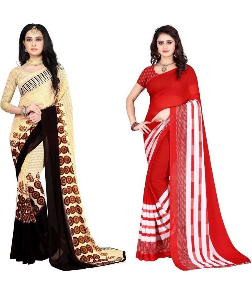     			Vibhagyaa Georgette Printed Saree With Blouse Piece ( Multicolor , Pack of 2 )