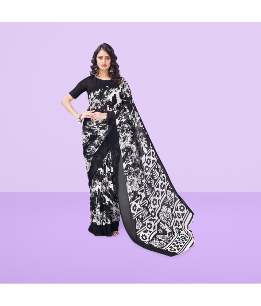     			Vibhagyaa Georgette Printed Saree With Blouse Piece ( Black , Pack of 1 )