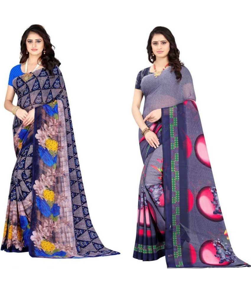     			Vibhagyaa Georgette Printed Saree With Blouse Piece ( Multicolor , Pack of 2 )