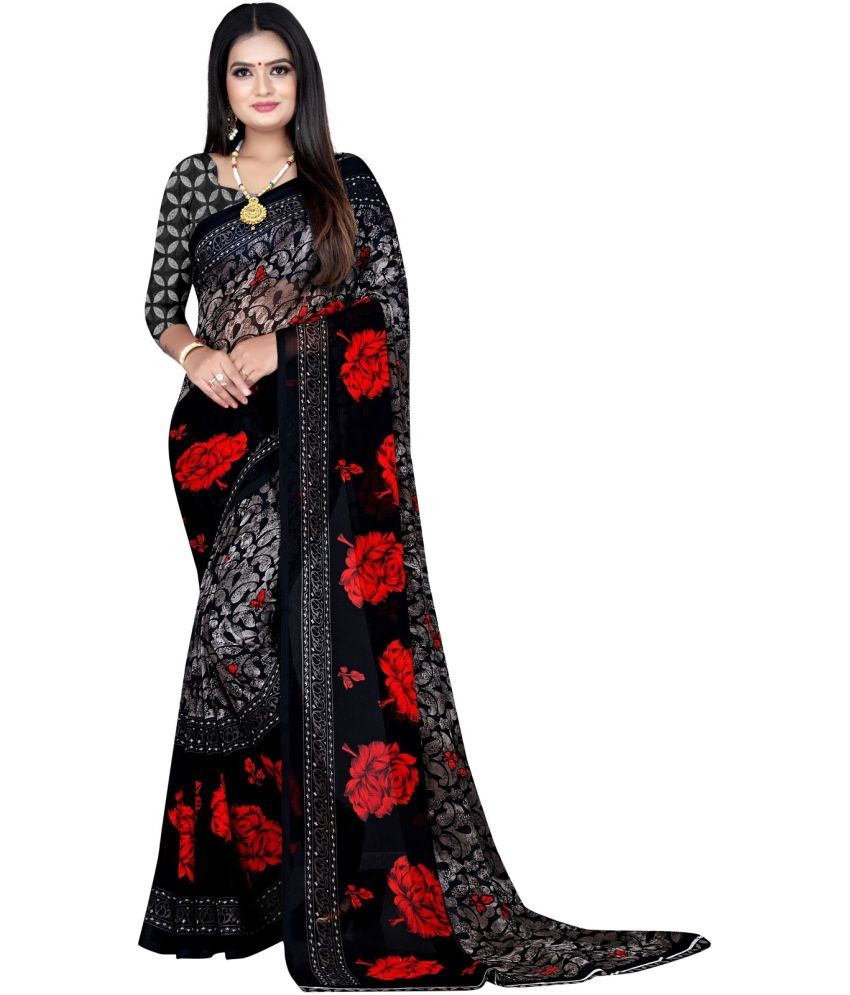     			Vibhagyaa Georgette Printed Saree With Blouse Piece ( Black , Pack of 1 )