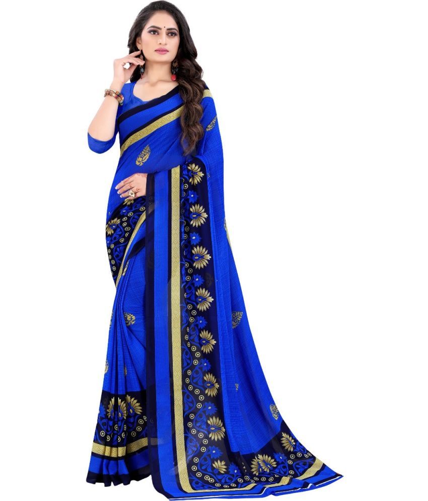     			Vibhagyaa Georgette Printed Saree With Blouse Piece ( Blue , Pack of 1 )