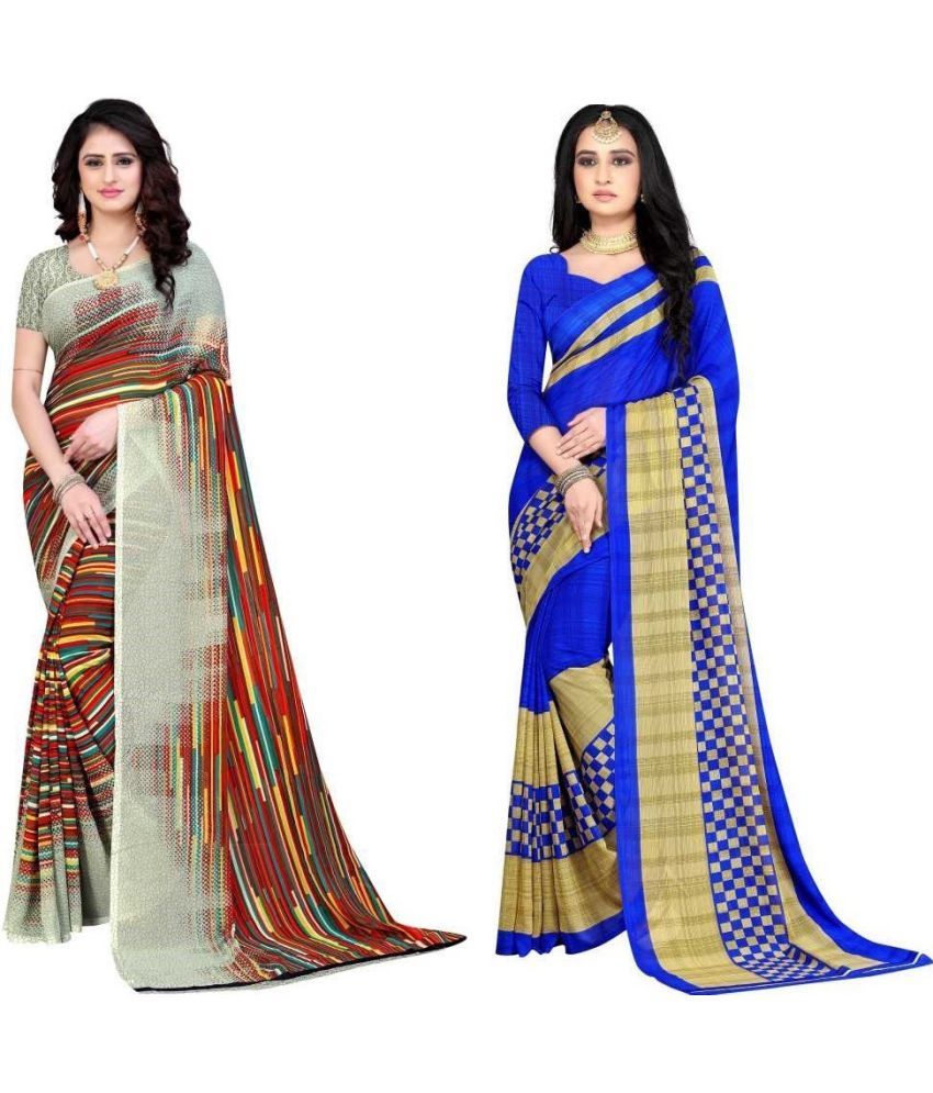     			Vibhagyaa Georgette Printed Saree With Blouse Piece ( Multicolor , Pack of 2 )