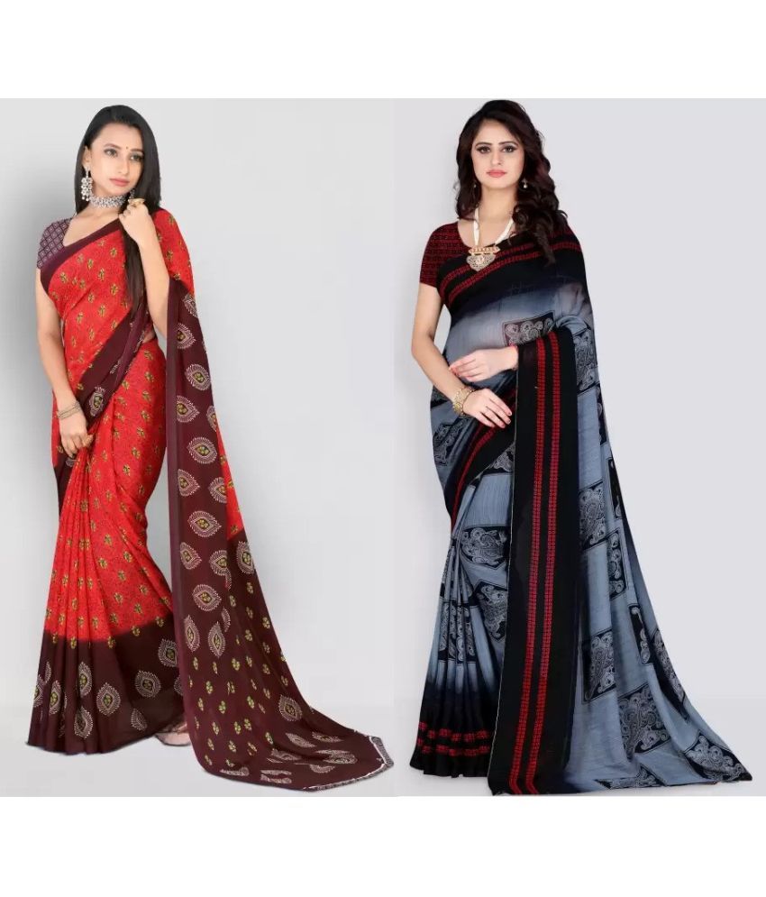     			Vibhagyaa Georgette Printed Saree With Blouse Piece ( Multicolor , Pack of 2 )