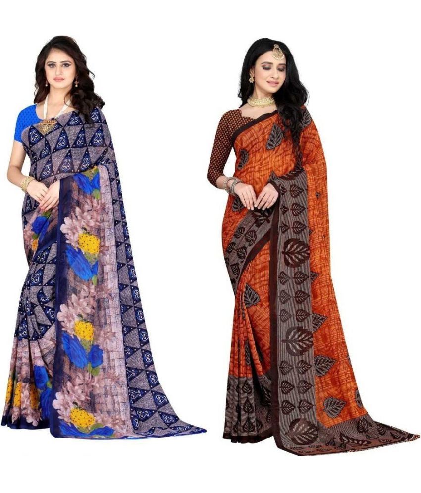     			Vibhagyaa Georgette Printed Saree With Blouse Piece ( Multicolor , Pack of 2 )