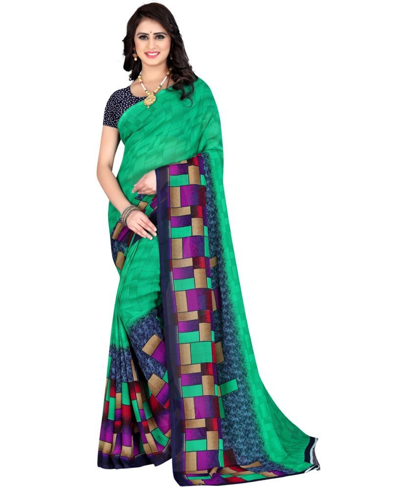     			Vibhagyaa Georgette Printed Saree With Blouse Piece ( Green , Pack of 1 )