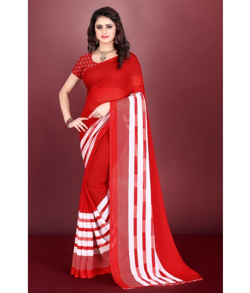     			Vibhagyaa Georgette Printed Saree With Blouse Piece ( Red , Pack of 1 )