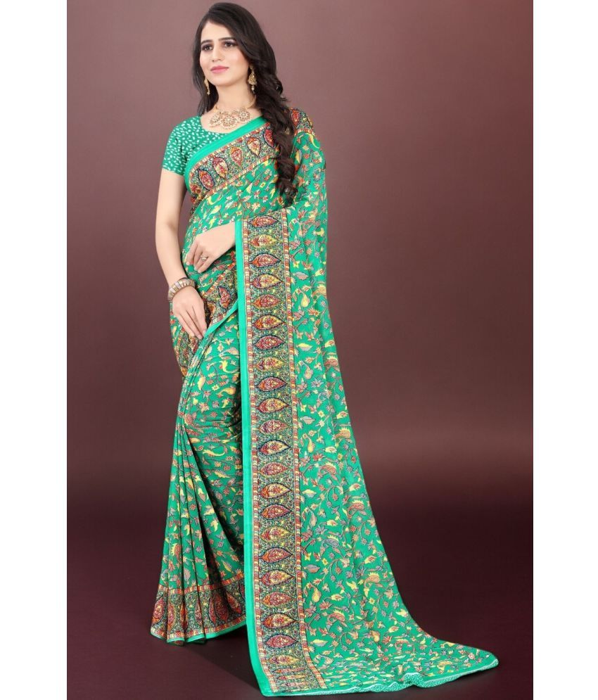     			Vibhagyaa Georgette Printed Saree With Blouse Piece ( Light Green , Pack of 1 )