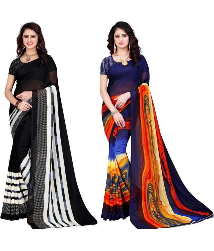     			Vibhagyaa Georgette Printed Saree With Blouse Piece ( Multicolor , Pack of 2 )