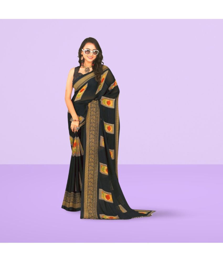     			Vibhagyaa Georgette Printed Saree With Blouse Piece ( Black , Pack of 1 )