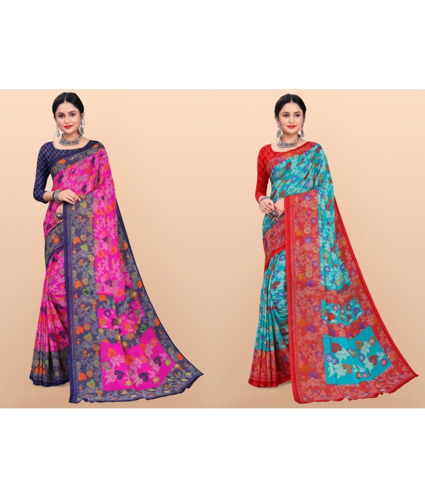     			Vibhagyaa Georgette Printed Saree With Blouse Piece ( Multicolor , Pack of 2 )