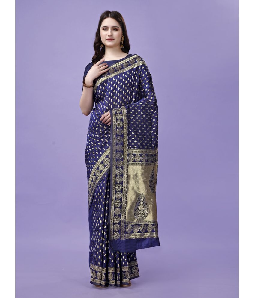     			Vibhagyaa Silk Self Design Saree With Blouse Piece ( Blue , Pack of 1 )