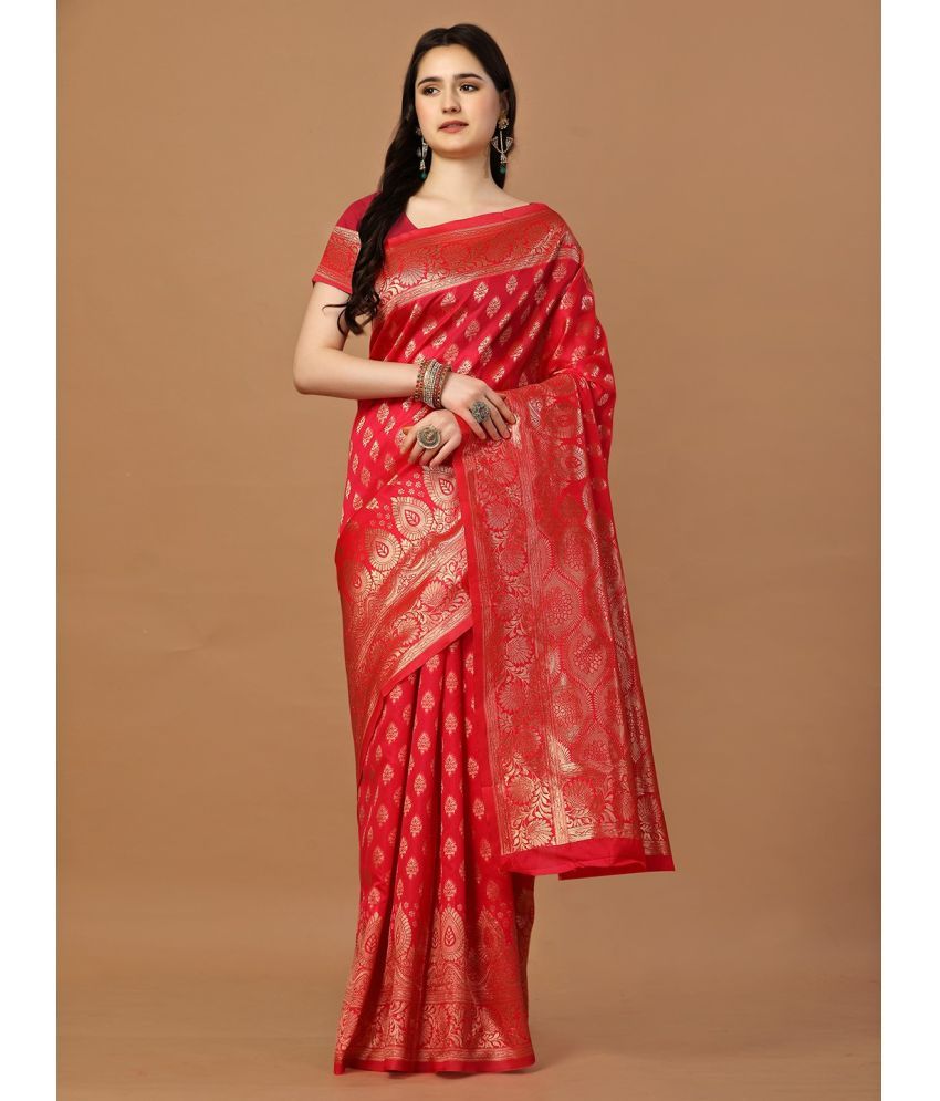     			Vibhagyaa Silk Self Design Saree With Blouse Piece ( Red , Pack of 1 )