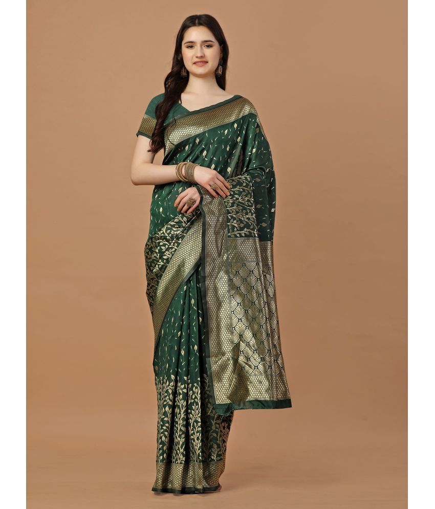     			Vibhagyaa Silk Self Design Saree With Blouse Piece ( Green , Pack of 1 )