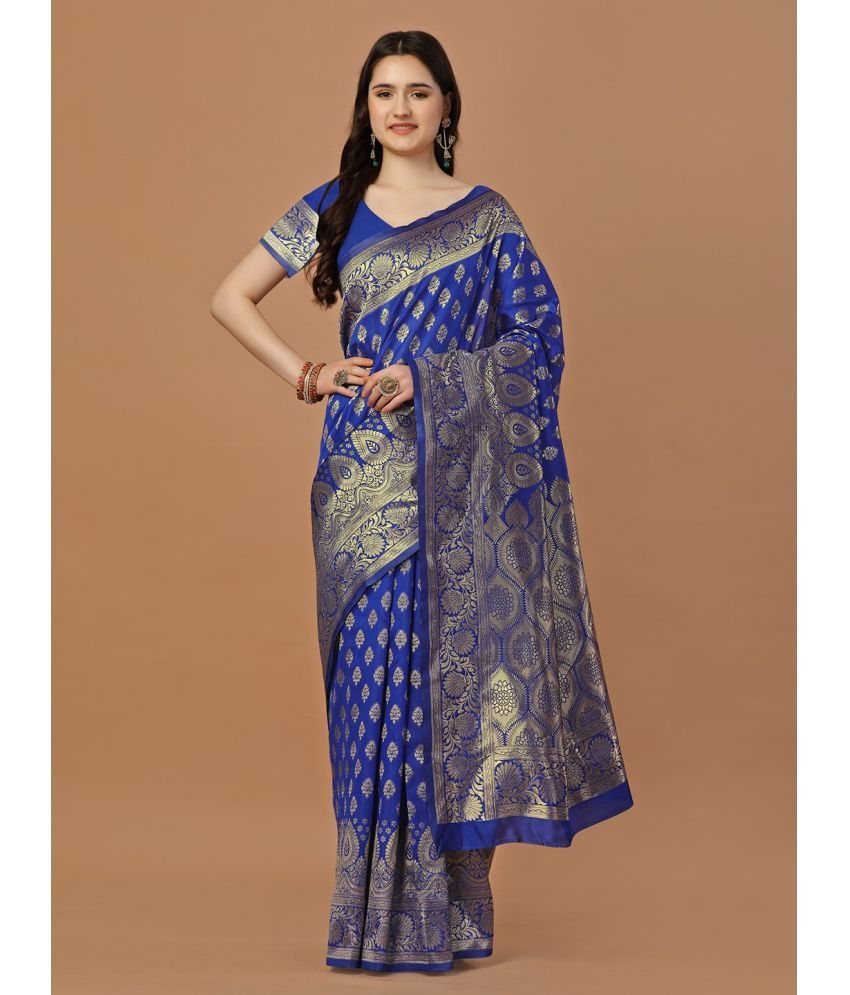     			Vibhagyaa Silk Self Design Saree With Blouse Piece ( Blue , Pack of 1 )