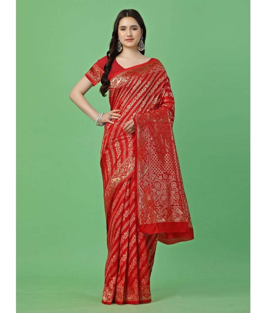     			Vibhagyaa Silk Self Design Saree With Blouse Piece ( Red , Pack of 1 )