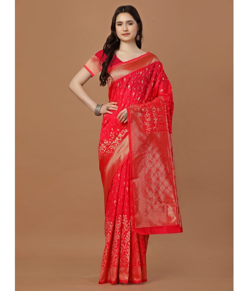     			Vibhagyaa Silk Self Design Saree With Blouse Piece ( Red , Pack of 1 )