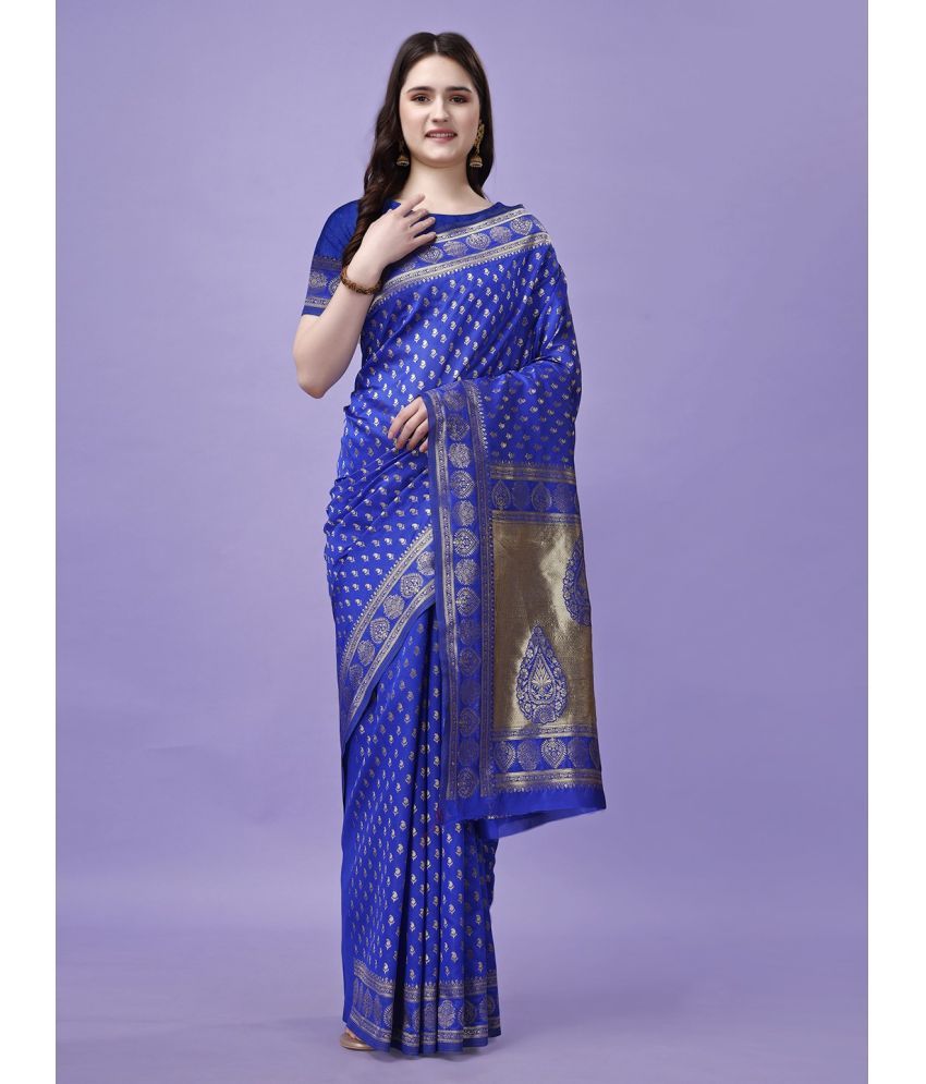     			Vibhagyaa Silk Self Design Saree With Blouse Piece ( Blue , Pack of 1 )