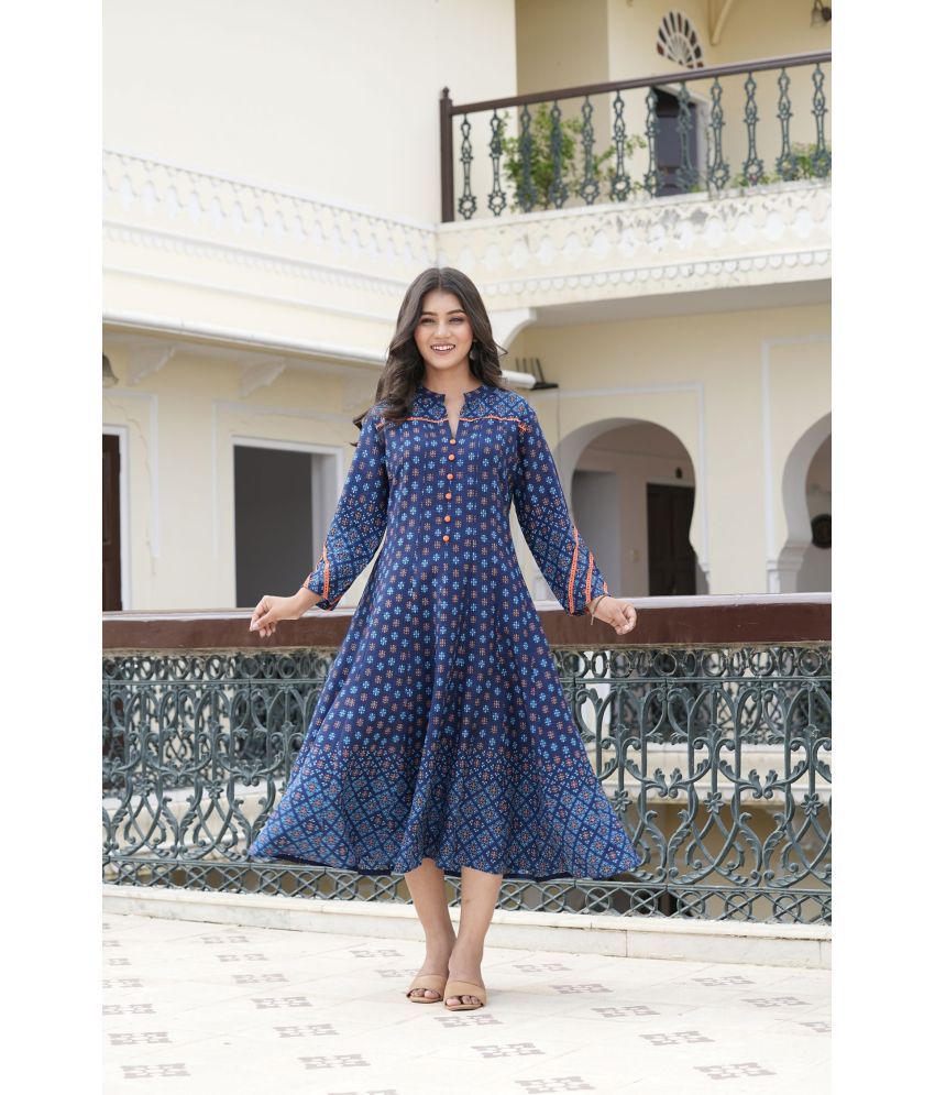     			Yash Gallery Pack of 1 Rayon Printed Anarkali Women's Kurti - ( Blue )