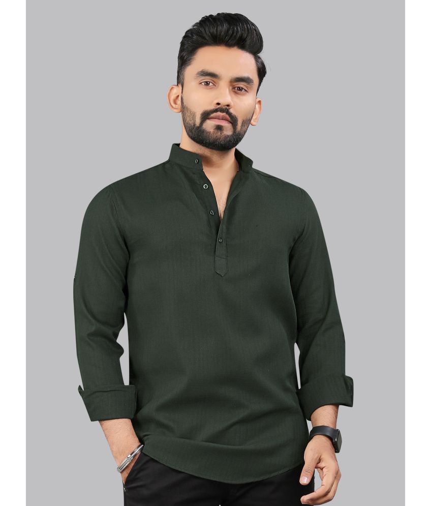     			allan peter Dark Green Cotton Blend Men's Shirt Style Kurta ( Pack of 1 )