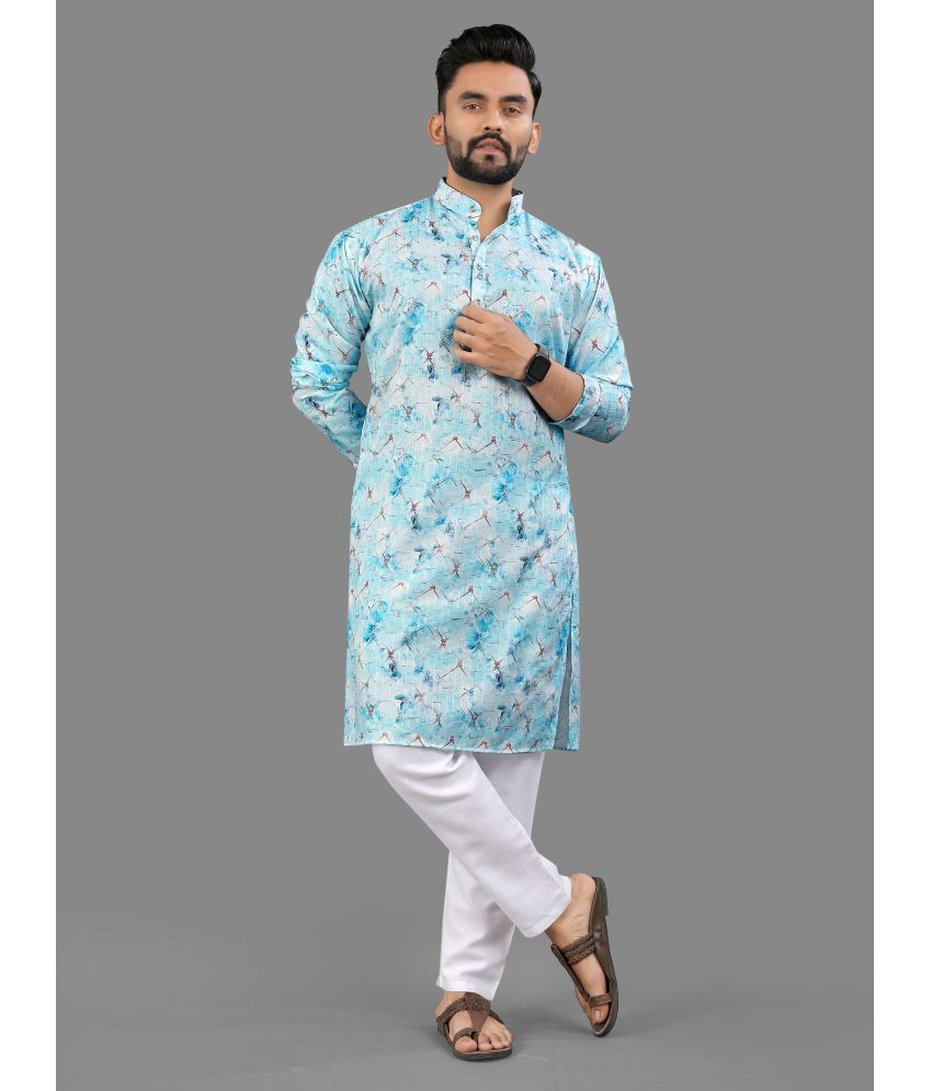     			allan peter Light Blue Cotton Blend Men's Regular Kurta ( Pack of 1 )