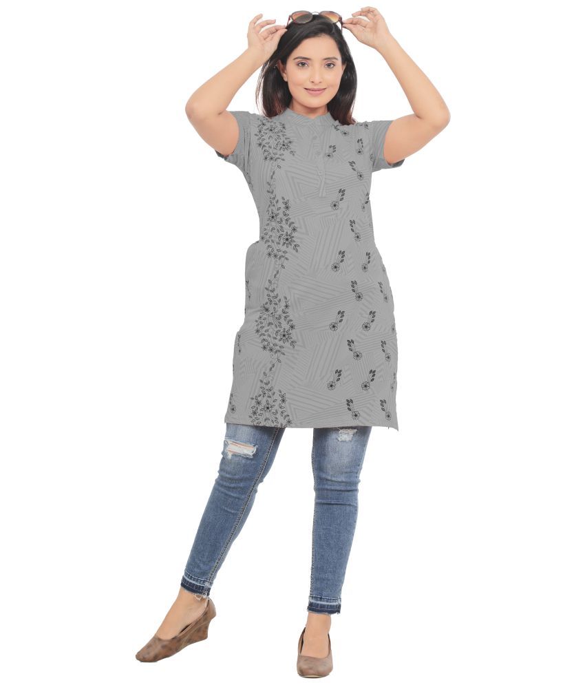     			just love Pack of 1 Cotton Blend Printed Straight Women's Kurti - ( Grey )